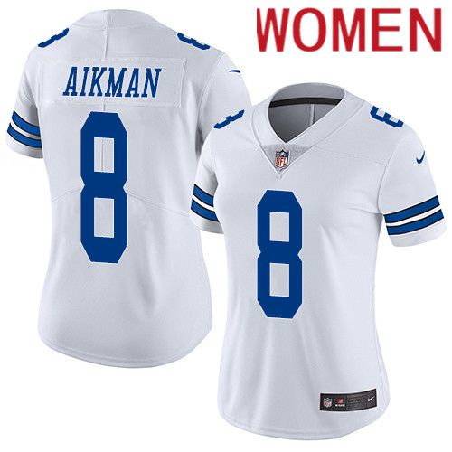 Women Dallas Cowboys #8 Troy Aikman Nike White Vapor Limited NFL Jersey->women nfl jersey->Women Jersey